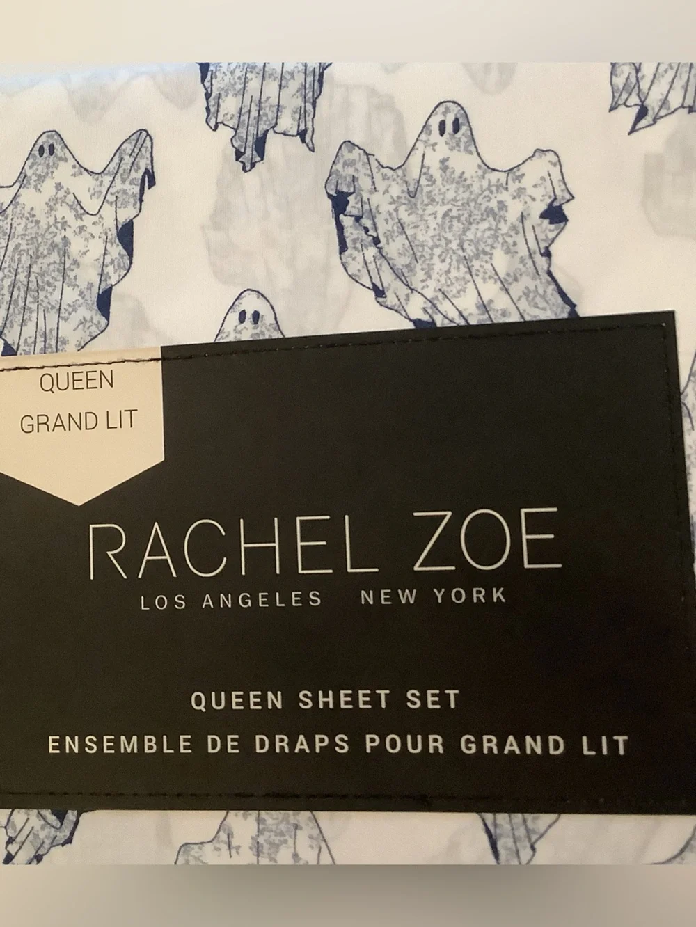 Rachel Zoe Toile Ghosts Halloween Queen Sheet Set New